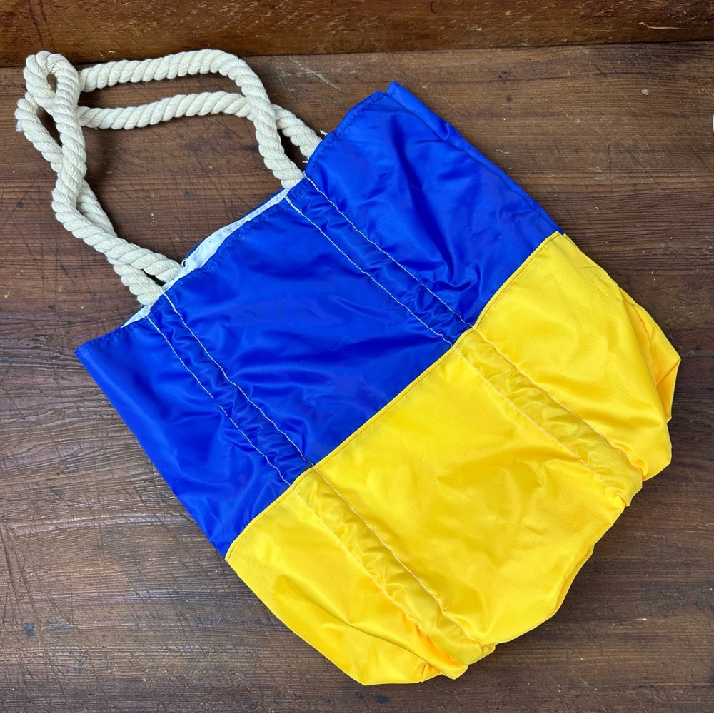Nautical Rope Handle Tote – Blue Yellow Signal Flag Preppy Summer Beach Bag